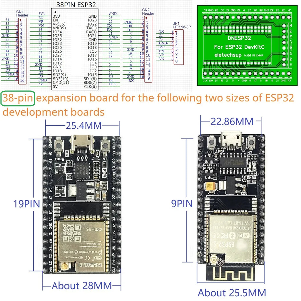 DNESA30 DNESP32 DIN Rail Mount Screw Terminal Adapter – 3.96mm Breakout Board for 30/38-Pin ESP32 WROOM-32 DevKitC with DIN35/C45 Rail