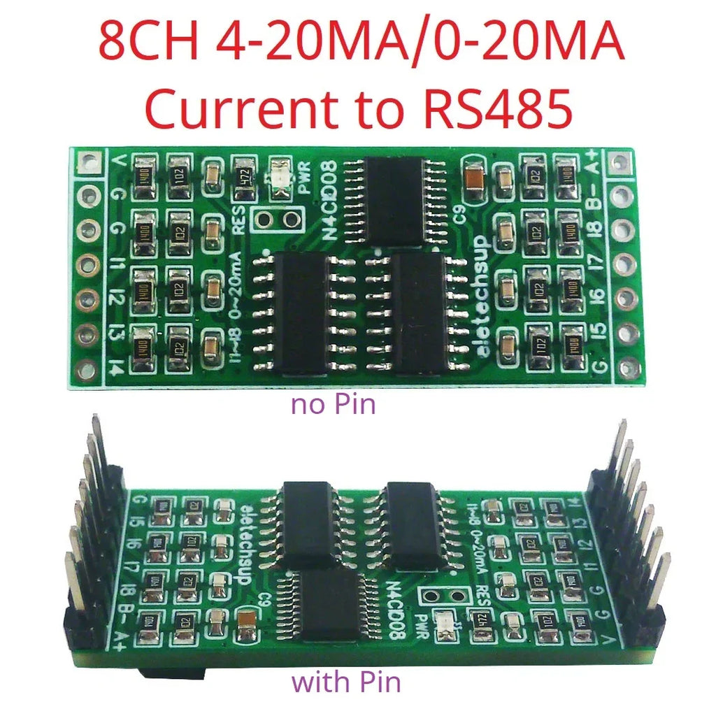 N4CID08 N4VIG08 8AI Multifunction Analog Input Module – 0-5V/0-10V/4-20mA to RS485 Modbus RTU ADC Collector with 2.54mm Pin Header for PLC SCADA