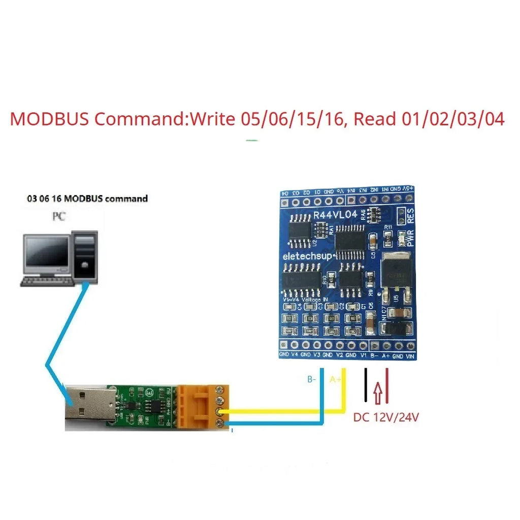 R44IM04 R44VL04 12CH RS485 Modbus RTU Mixed IO Module – 4AI 4DI 4DO Analog Digital Remote I/O Board for PLC Inverter Converter