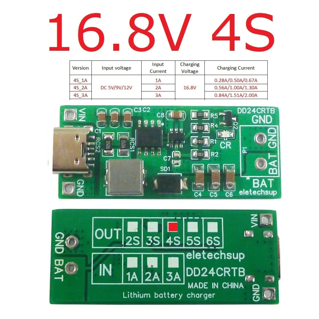 DD24CRTB 2-6S Type-C Boost Charger Module – 5V to 8.4V/12.6V/16.8V/21V/25.2V for 7.4V-22.2V Li-ion LiPo 18650 Battery Pack