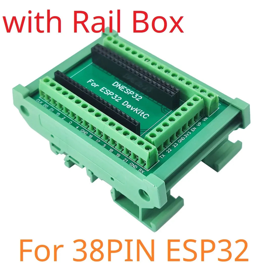 DNESA30 DNESP32 DIN Rail Mount Screw Terminal Adapter – 3.96mm Breakout Board for 30/38-Pin ESP32 WROOM-32 DevKitC with DIN35/C45 Rail