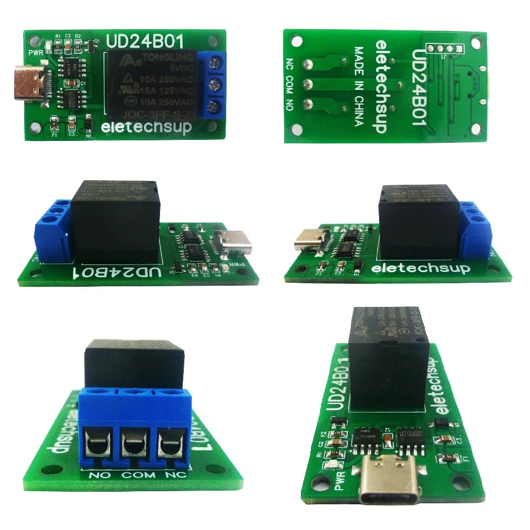 N229E01 UD24B01 1CH USB/TTL232 Relay Module – DC 5V/12V UART Serial Port Switch with Type-C for Arduino MEGA Raspberry Pi PC Control