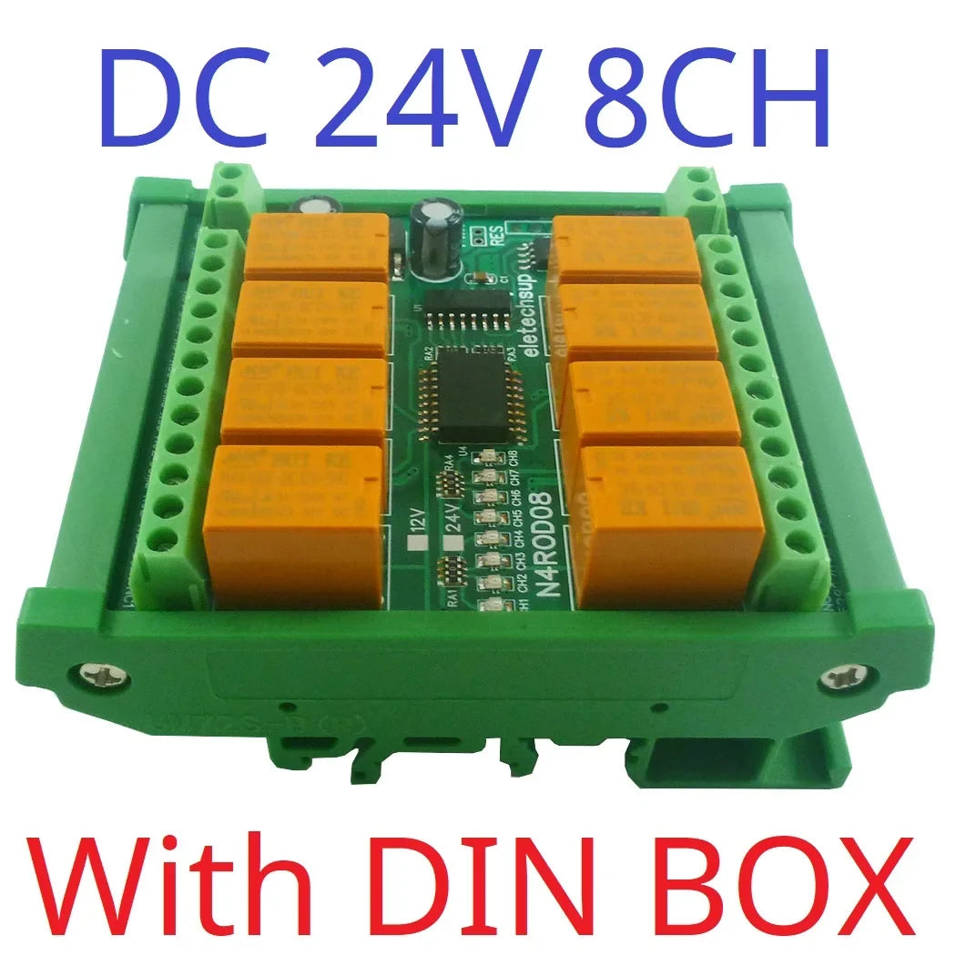 N4ROD08 8CH Modbus RTU RS485 Relay Module – 3A Multifunction DIN Rail Controller with 8 Commands for PLC HMI Smart Home