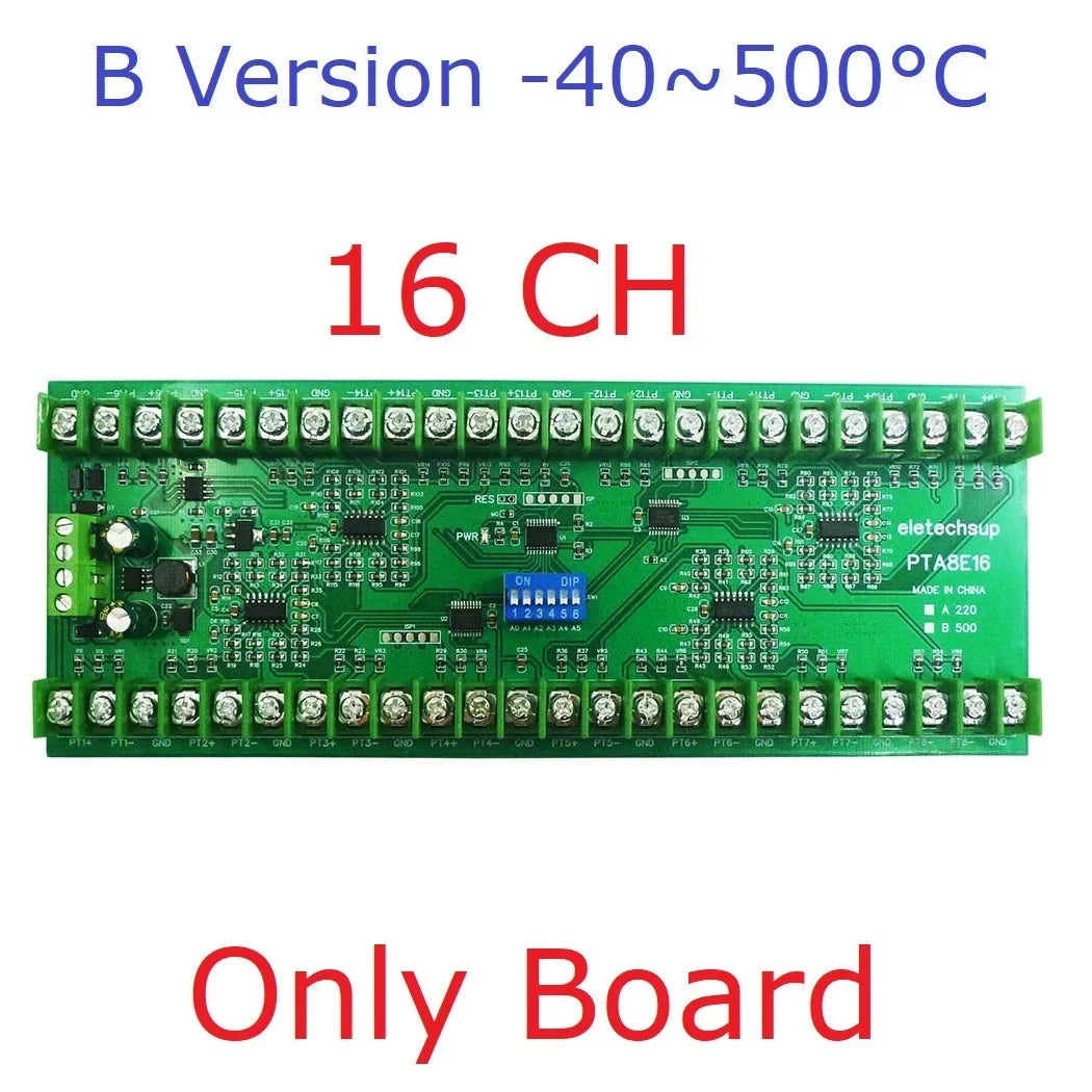 16CH PT100 Temperature Acquisition Module – DC 12/24V RS485 Modbus RTU Collector Board -40°C to +500°C for Industrial Monitoring PTA8E16