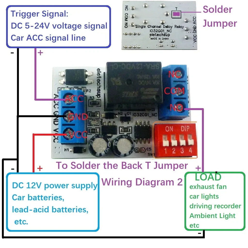 IO32G01_NC DC 12V ACC Trigger Delay Power-Off Relay Module – 20A Timing Switch for Dashcam Stereo Ambient Light Car Accessories