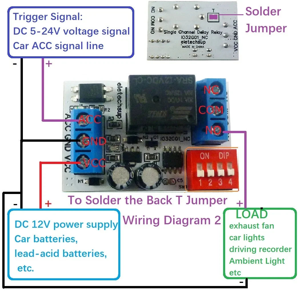 IO32G01_NC DC 12V ACC Trigger Delay Power-Off Relay Module – 20A Timing Switch for Dashcam Stereo Ambient Light Car Accessories