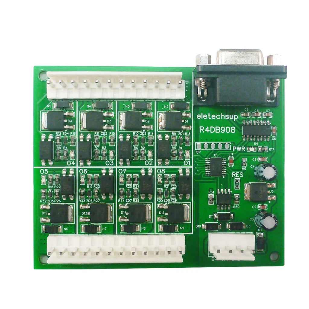 R4DB908 8-Channel Solid State Relay Module – RS485 RS232 DB9 Dual Bus 3A NPN MOS Opto-Isolated Output with VH3.96 Connector for PLC Modbus RTU