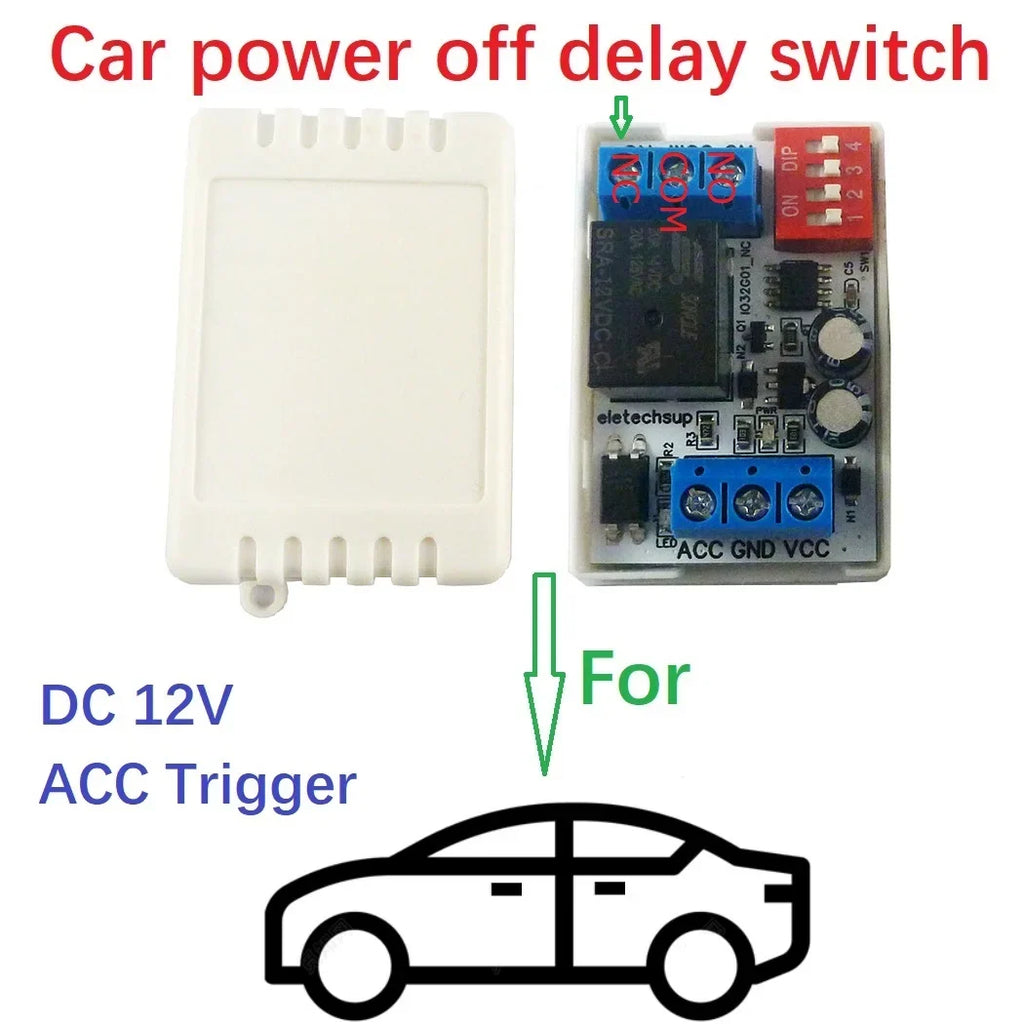 IO32G01_NC DC 12V ACC Trigger Delay Power-Off Relay Module – 20A Timing Switch for Dashcam Stereo Ambient Light Car Accessories