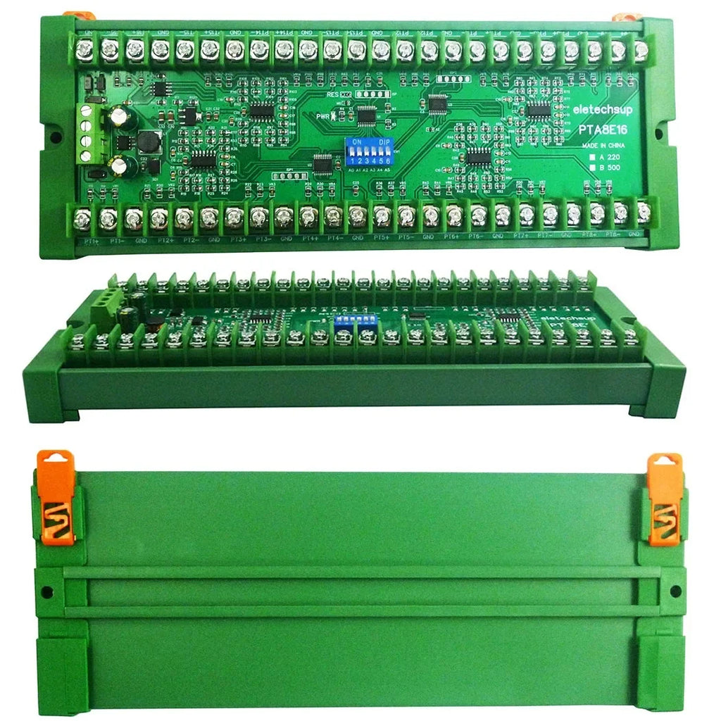 16CH PT100 Temperature Acquisition Module – DC 12/24V RS485 Modbus RTU Collector Board -40°C to +500°C for Industrial Monitoring PTA8E16