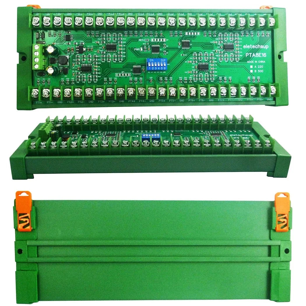 16CH PT100 Temperature Acquisition Module – DC 12/24V RS485 Modbus RTU Collector Board -40°C to +500°C for Industrial Monitoring PTA8E16
