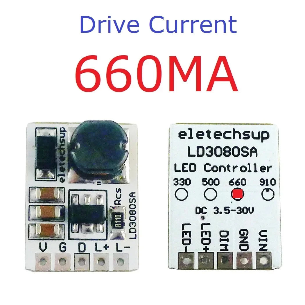 LD3080SA 20W Constant Current LED Driver – DC 3.7-30V PWM Dimming Module with 330/500/660/910mA Selectable Output for Flashlight Headlight