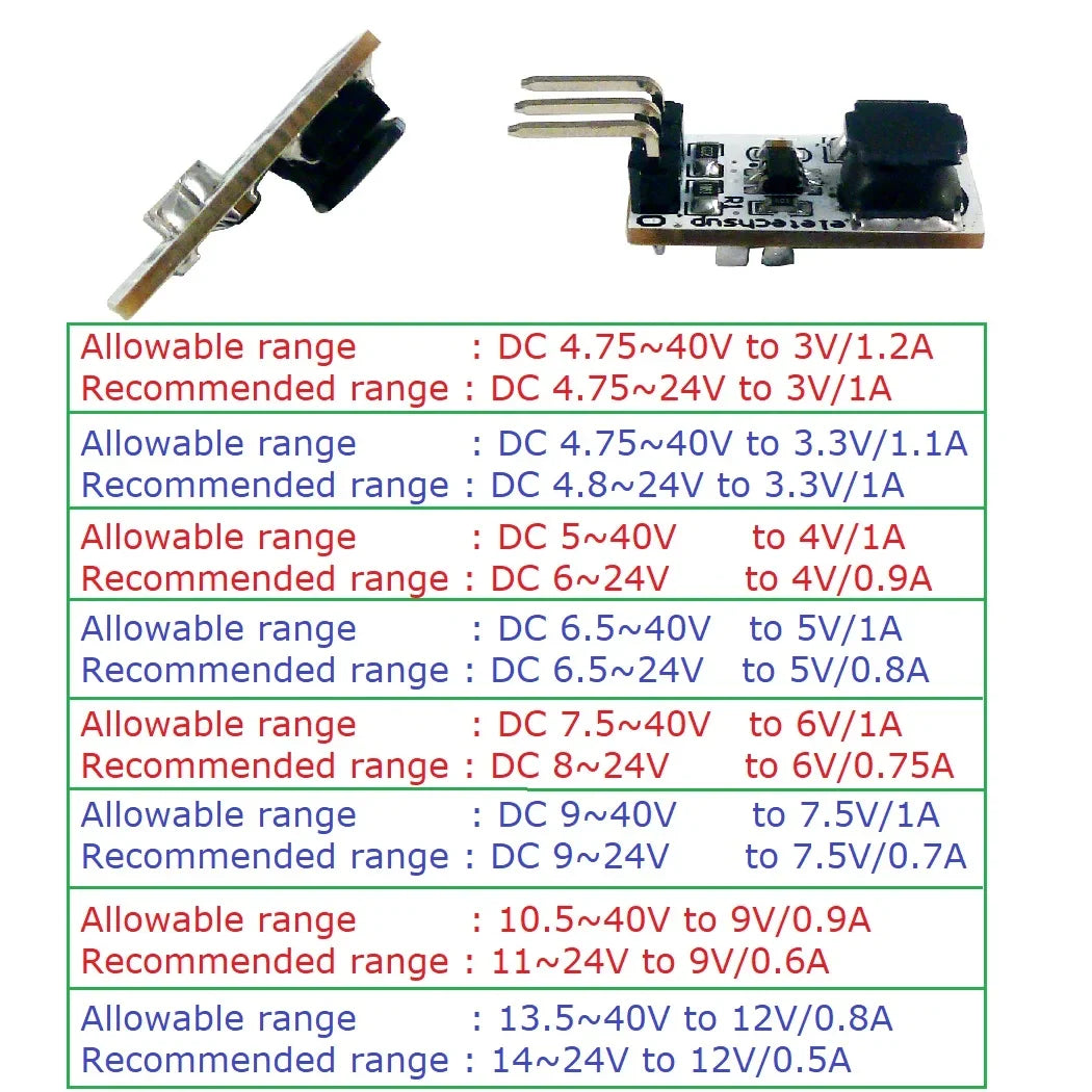 DD4012SA_PRO 1A DC-DC Buck Converter – 5-40V to 3V/3.3V/5V/12V Adjustable Step-Down Module for 18650 Li-ion LiFePO4 Battery Power
