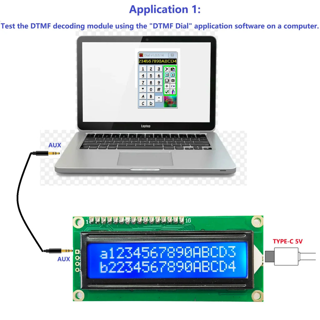DTMFA32 DTMF Decoding Display Board 120 Codes 32 Characters Dual AUX 3.5mm Audio Decoder DC 5V for Intercom Phone