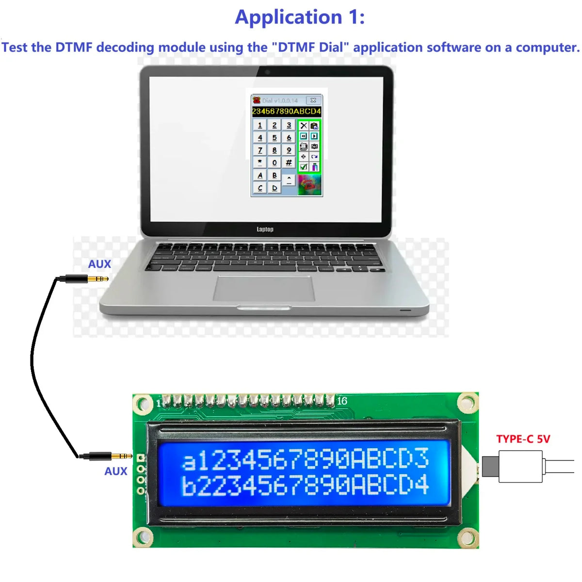 DTMFA32 DTMF Decoding Display Board 120 Codes 32 Characters Dual AUX 3.5mm Audio Decoder DC 5V for Intercom Phone