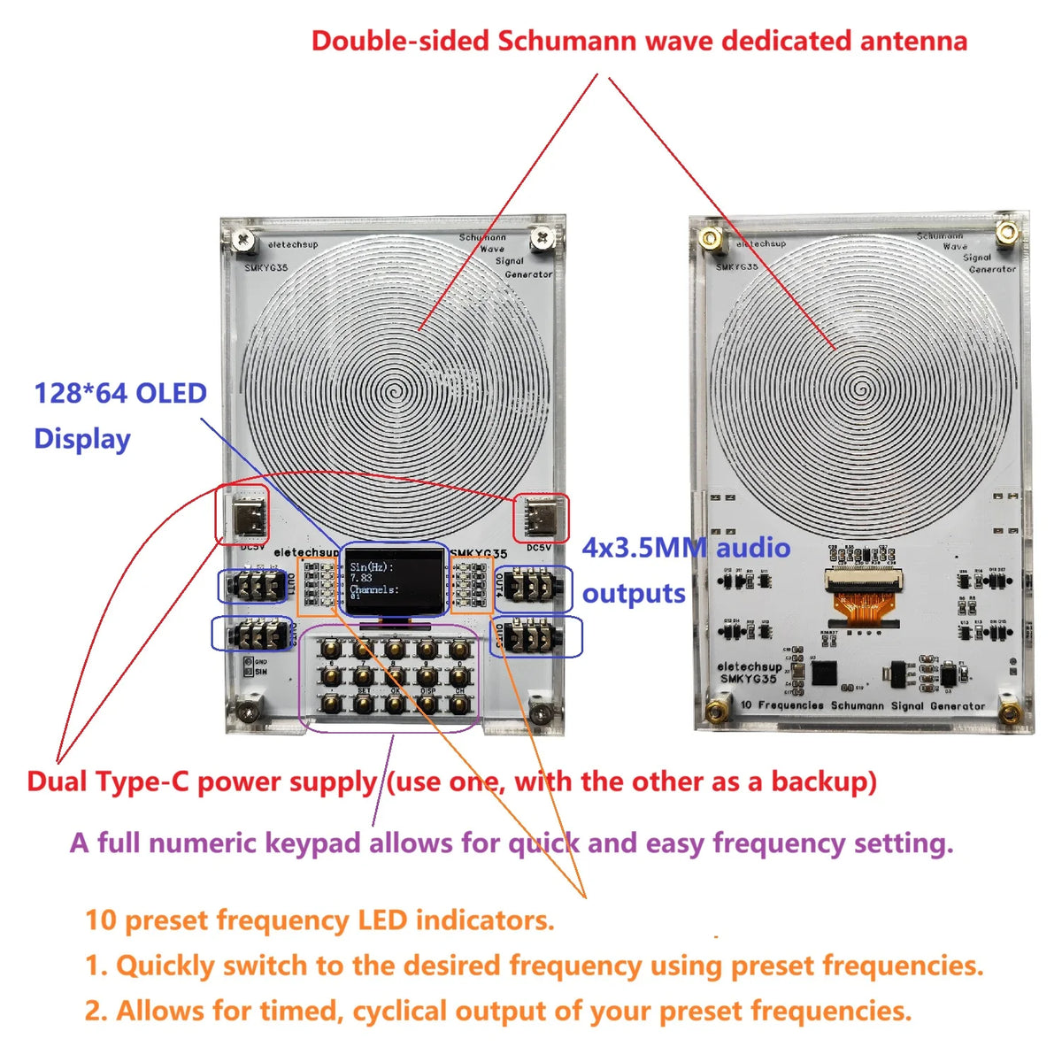 10CH Preset Frequency 0.01-100KHZ Adjustable Schumann Resonance Pure Sine Wave Signal Generator Meditation Sleep Aid Devices SMKYG35