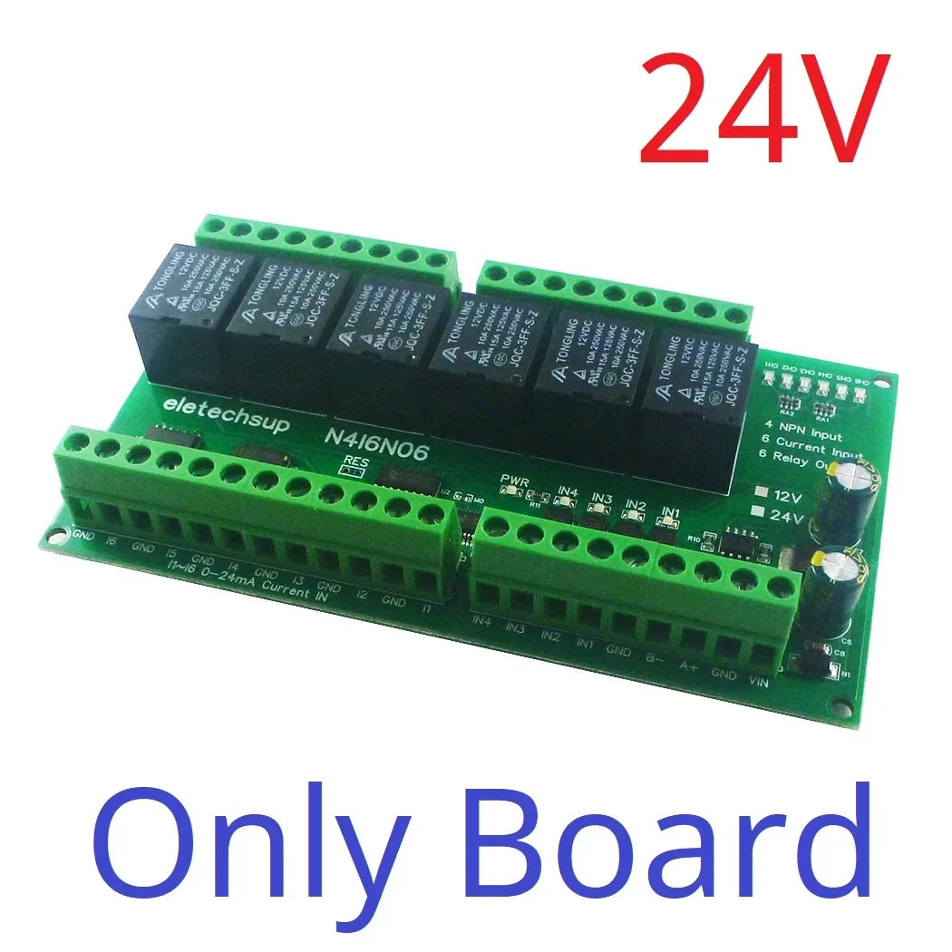 N4I6N06 DC 12V 24V 6CH 0-20MA 4-20mA Analog Input 4CH NPN Digital Input 6CH 10A Relay Output RS485 Modbus RTU IO Module