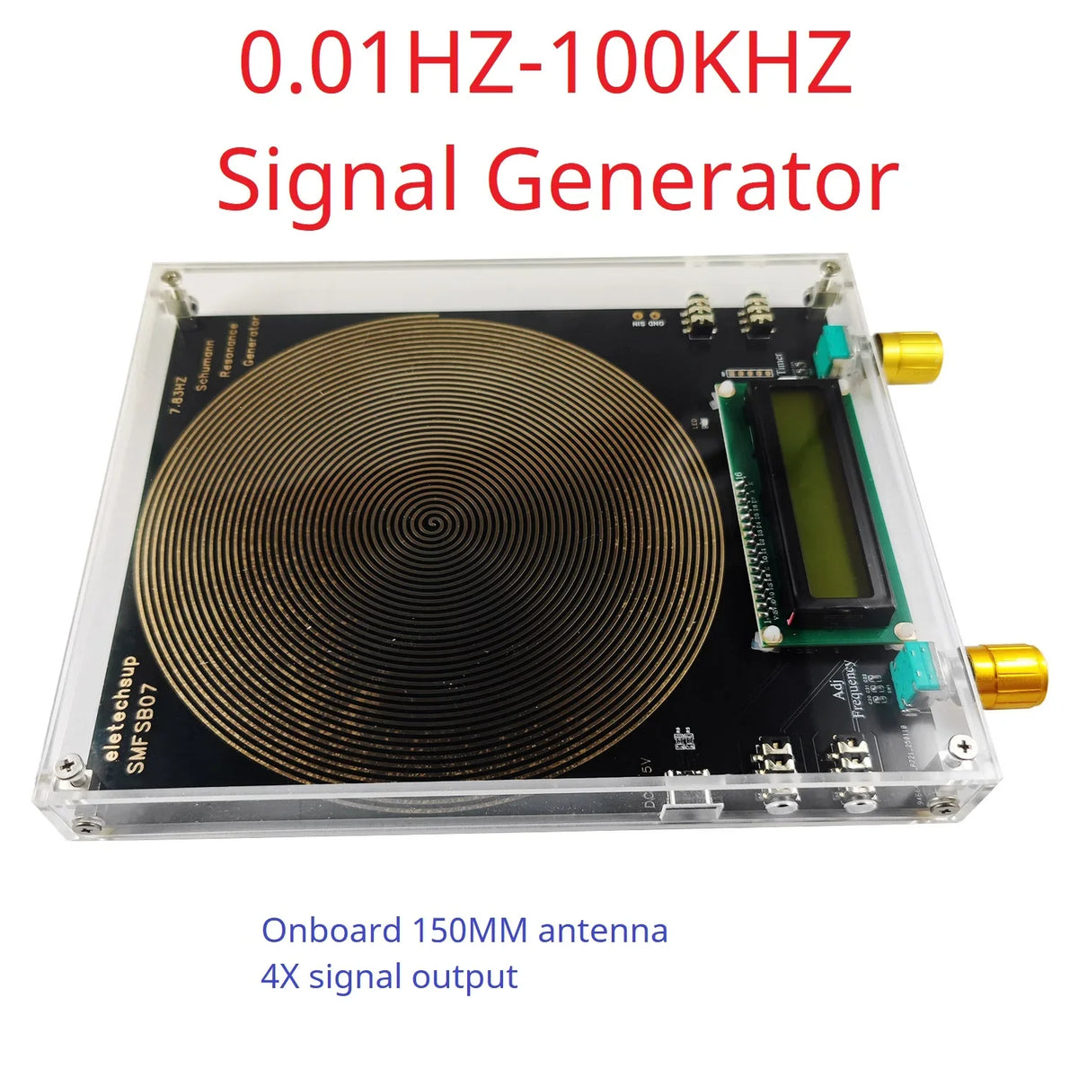 SMFSB07 4-Channel Schumann Resonance Generator – 0.01-100kHz Adjustable Pure Sine Wave with 150MM Onboard Antenna & Cycle Timer for Sleep Aid Meditation