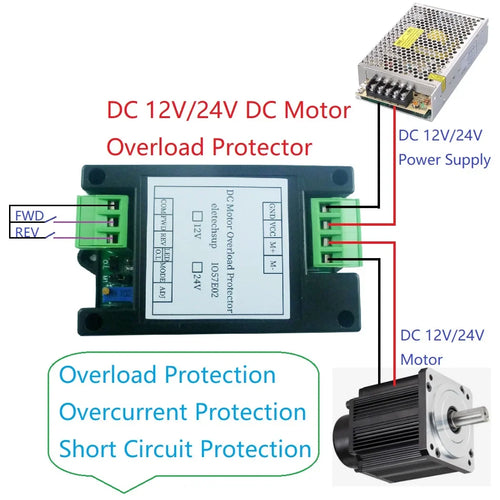10A 20A 30A DC 12V 24V Brushed Motor Overload OveDC 12V 24V Power Brurcurrent Short Circuit Protector Forward Reverse Controller IO57E02 IO58F02