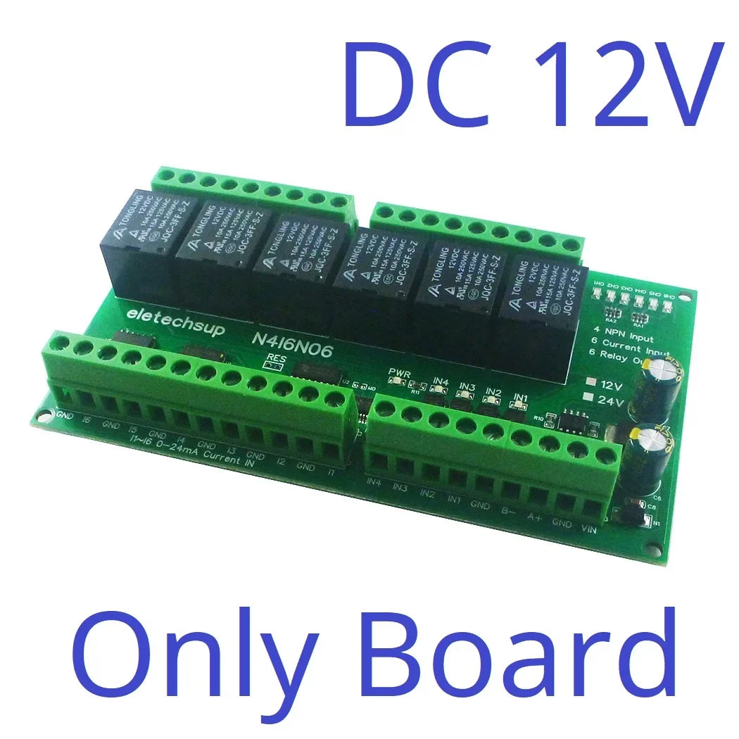 N4I6N06 DC 12V 24V 6CH 0-20MA 4-20mA Analog Input 4CH NPN Digital Input 6CH 10A Relay Output RS485 Modbus RTU IO Module