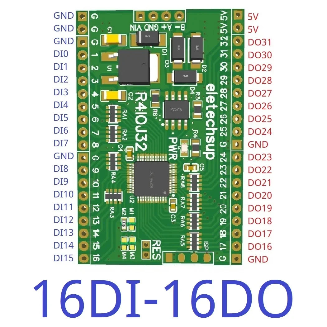 R4IOJ32 5 IN 1 32DI/32DO/16DI-16DO/8DI-24DO/24DI-8DO Modbus Rtu Digital 5V 3.3V TTL IO RS485 2.54mm Pin Core Board