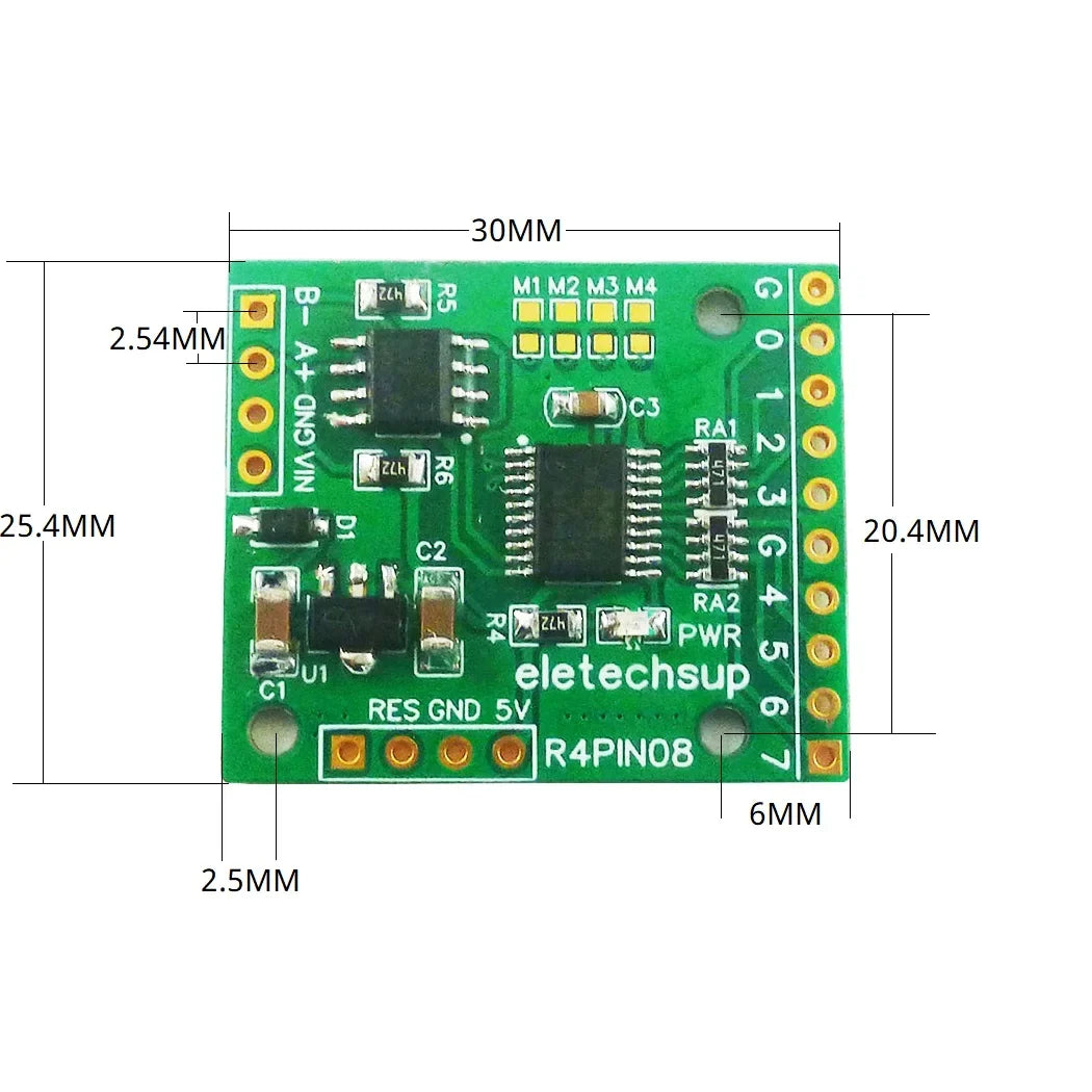 R4PIN08 8CH Multifunction RS485 IO Core Board – 2.54mm Pin Configurable Digital Input Output Module Modbus RTU for PLC HMI Remote IO Expansion