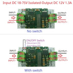 DDIS12TD 36V 48V 60V to 12V 1.3A Isolated DC-DC Converter – 18-75V Step-Down Regulator Module with Isolation Protection for E-Bike Solar UPS