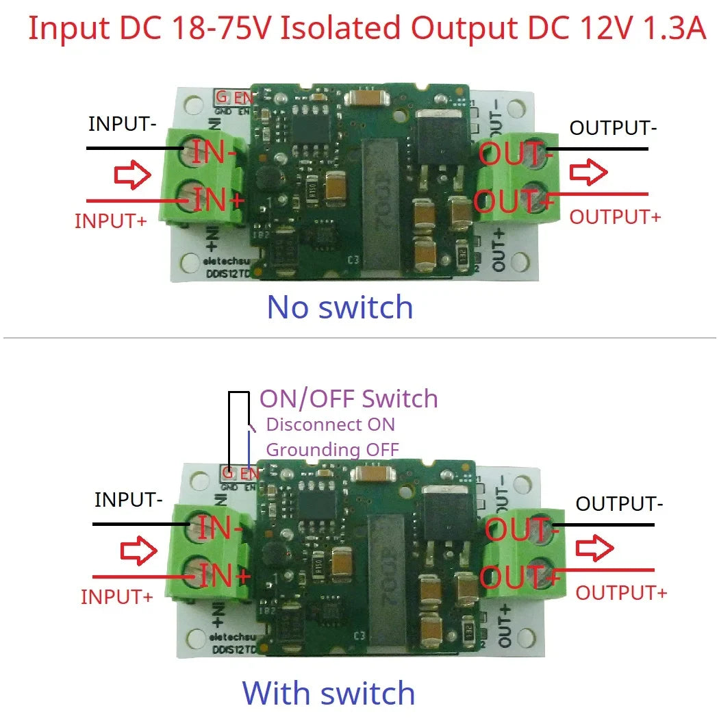 DDIS12TD 36V 48V 60V to 12V 1.3A Isolated DC-DC Converter – 18-75V Step-Down Regulator Module with Isolation Protection for E-Bike Solar UPS
