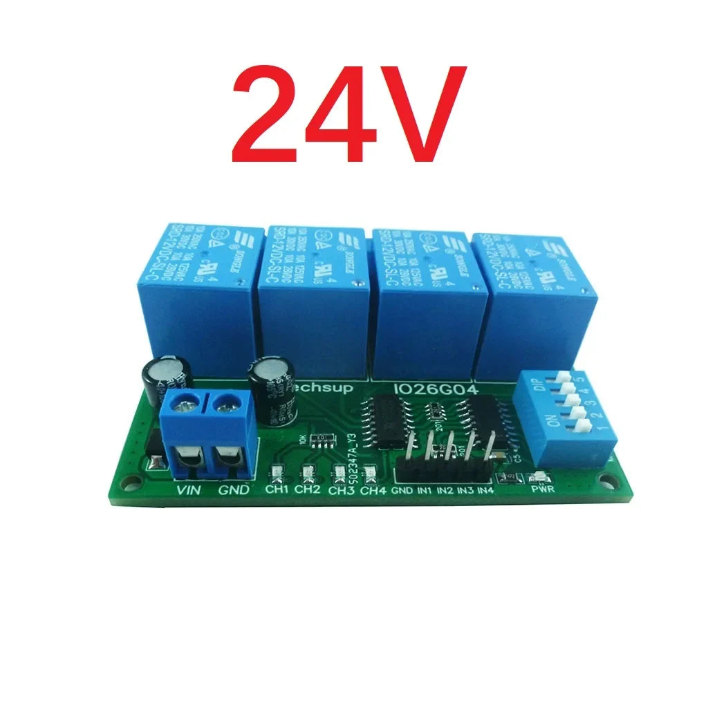 IO26G04 4CH Multifunction Delay Relay Module – DC 5V/12V/24V Timer Switch with Flip-Flop Latch Self-Locking Interlock for PLC Power Sequencer