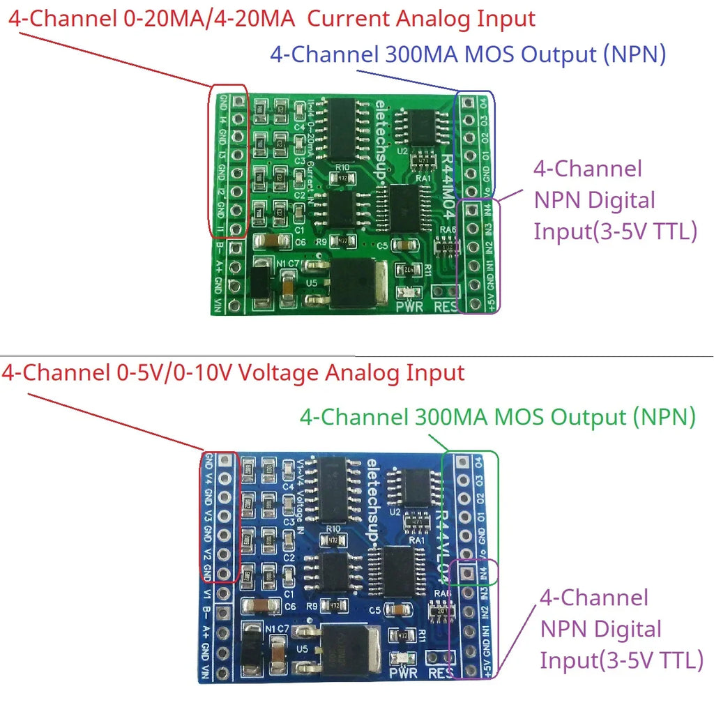 R44IM04 R44VL04 12CH RS485 Modbus RTU Mixed IO Module – 4AI 4DI 4DO Analog Digital Remote I/O Board for PLC Inverter Converter