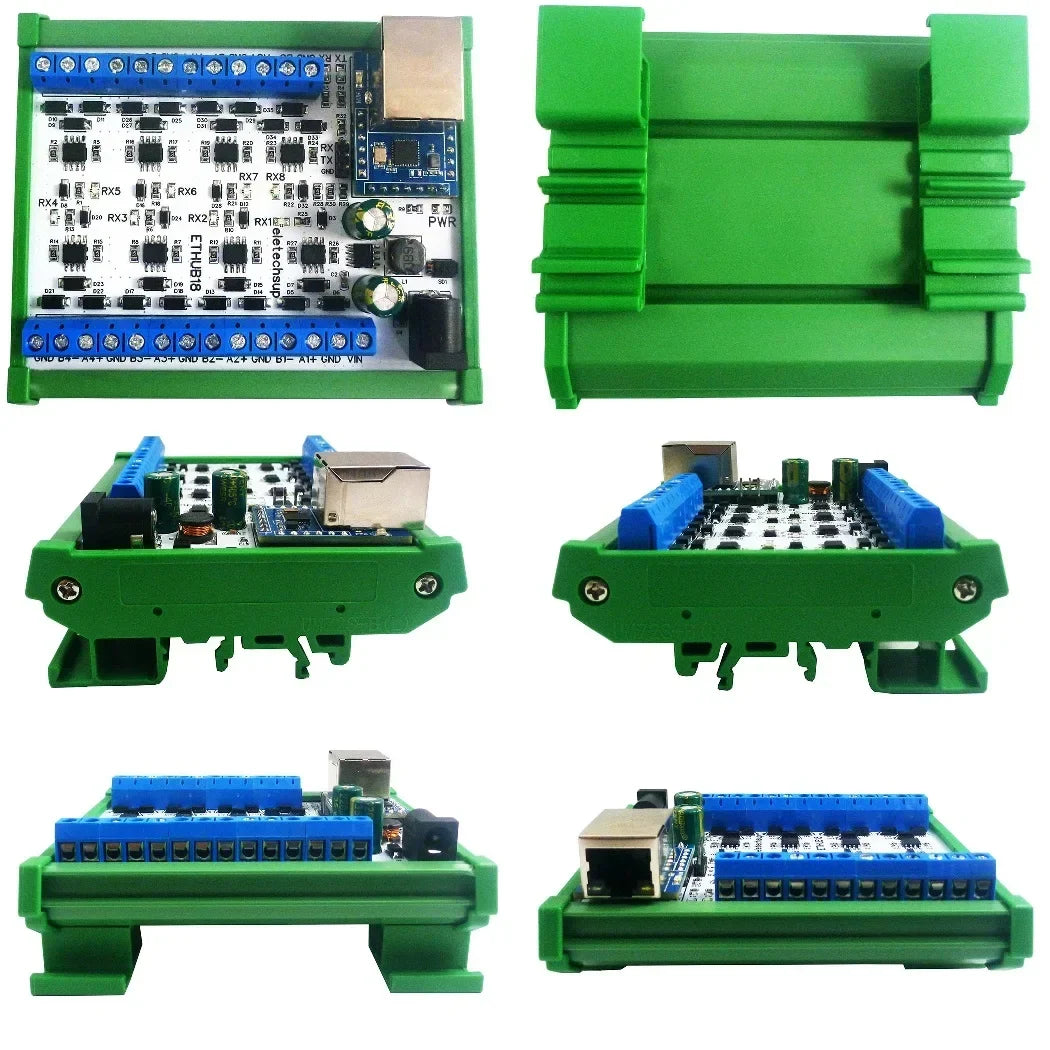 ETHUB18 8-Port RS485 Hub – Industrial Serial Server with Modbus TCP RTU to MQTT Gateway for PLC Automation