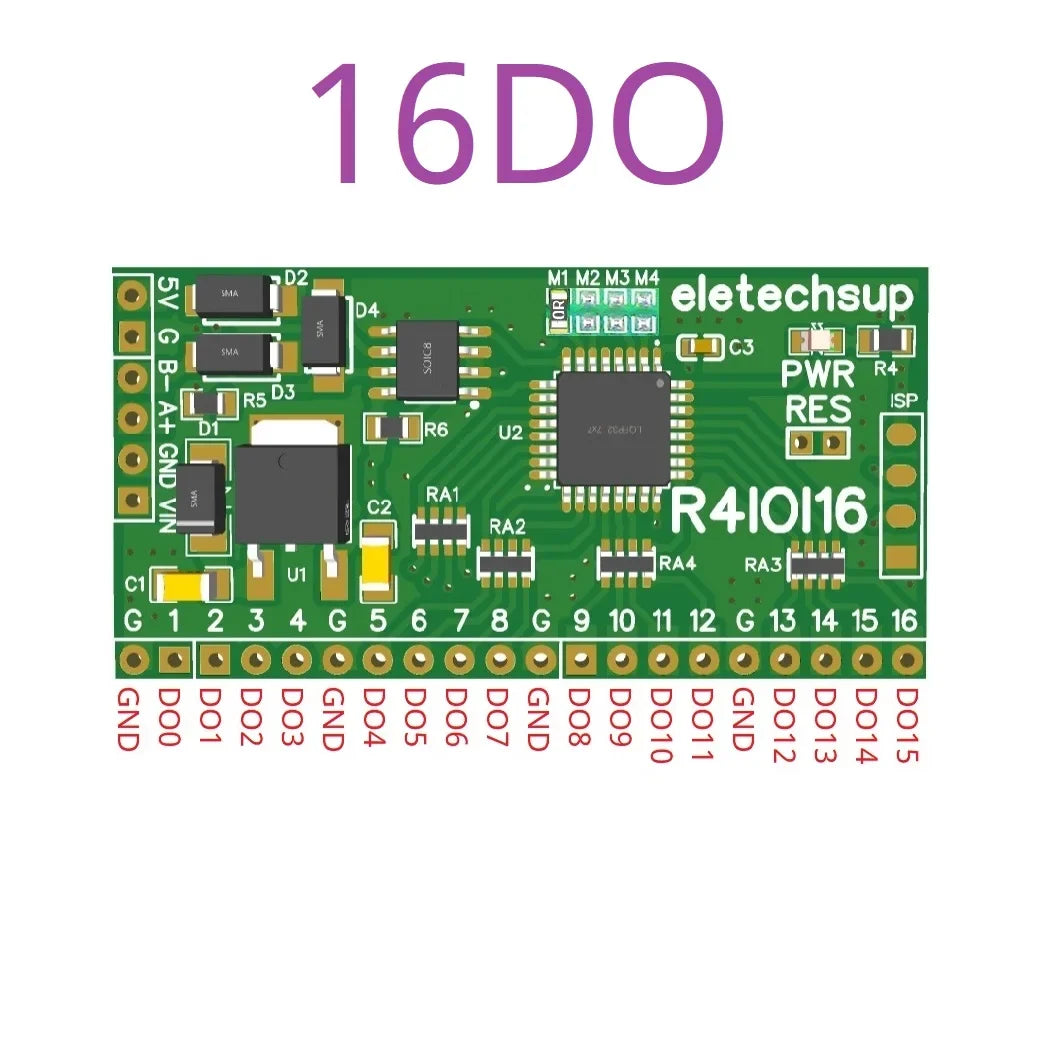 R4IOI16 16CH 5 IN 1 Modbus Rtu Digital IO Module RS485 NPN PNP DI-DO Pin Core Board Switching Input Output PLC HMI Remote IO Expanding