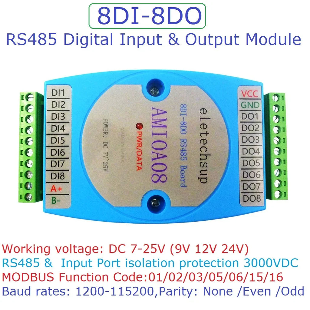 AMROD08 AMDOC16 AMDIB16 AMIOA08 8DI-8DO/16DI-16DO RS485 Modbus RTU PLC Expansion Board – DC 9-24V Isolated Digital I/O with 3000VDC Protection
