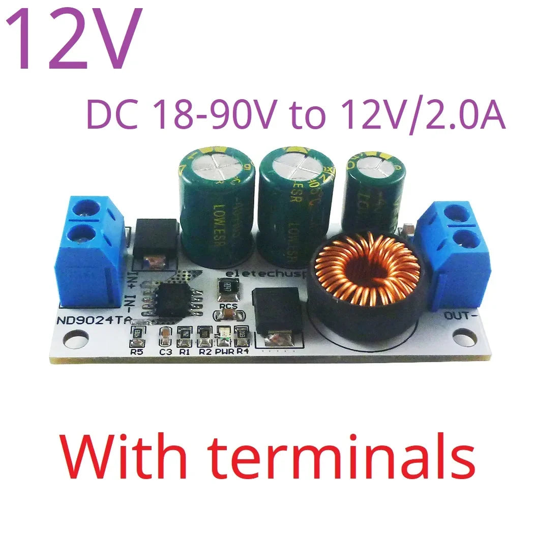 ND9024TA DC 10V-90V to 24V 12V 5V 2.5A Buck Module High Voltage Regulator for Electric Vehicle Battery Solar System Power Supply Converter