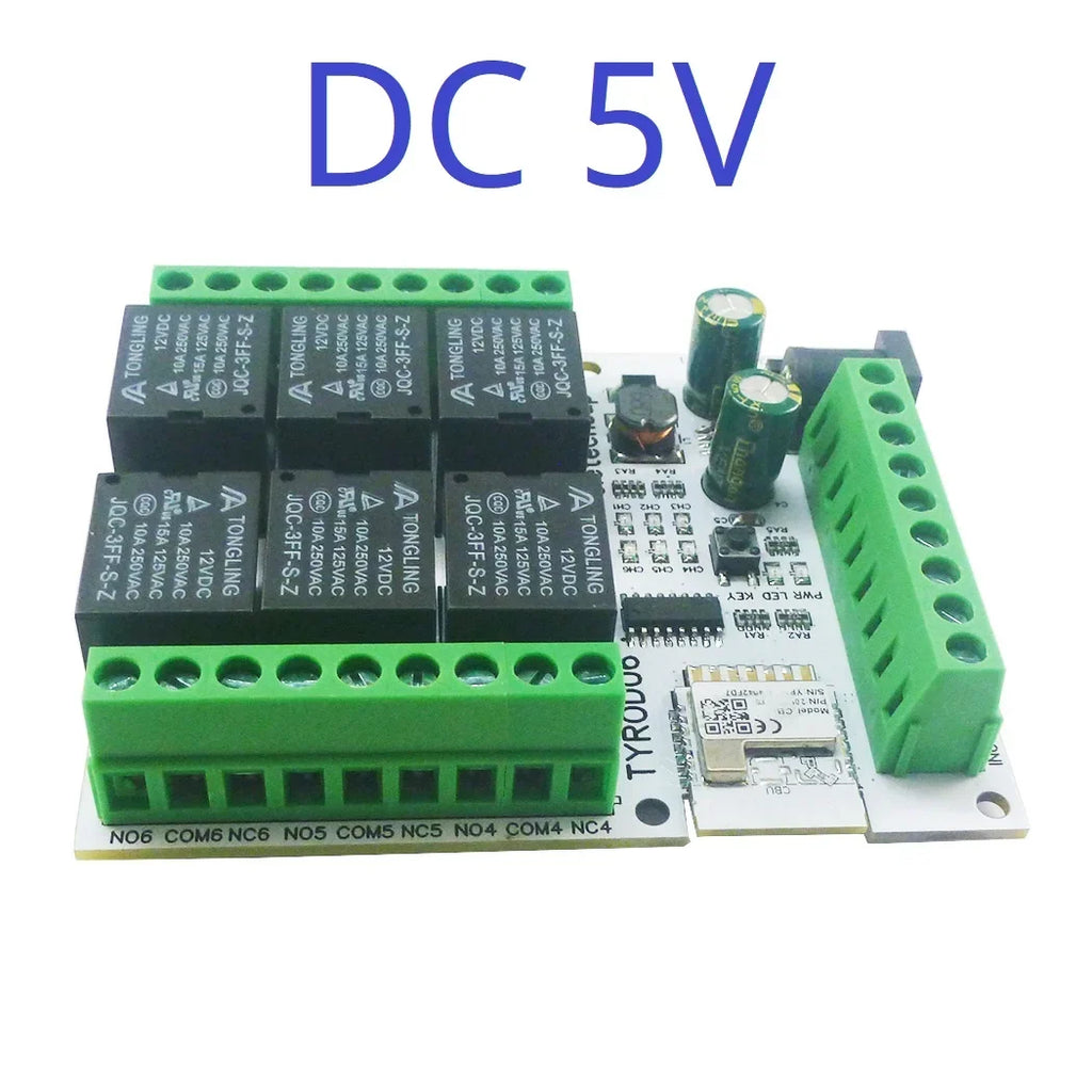 TYROD06 6CH WiFi Smart Relay Module – DC 5V/12V/24V 6DI 6DO 10A IoT Switch with Tuya APP Remote Control for Home Automation