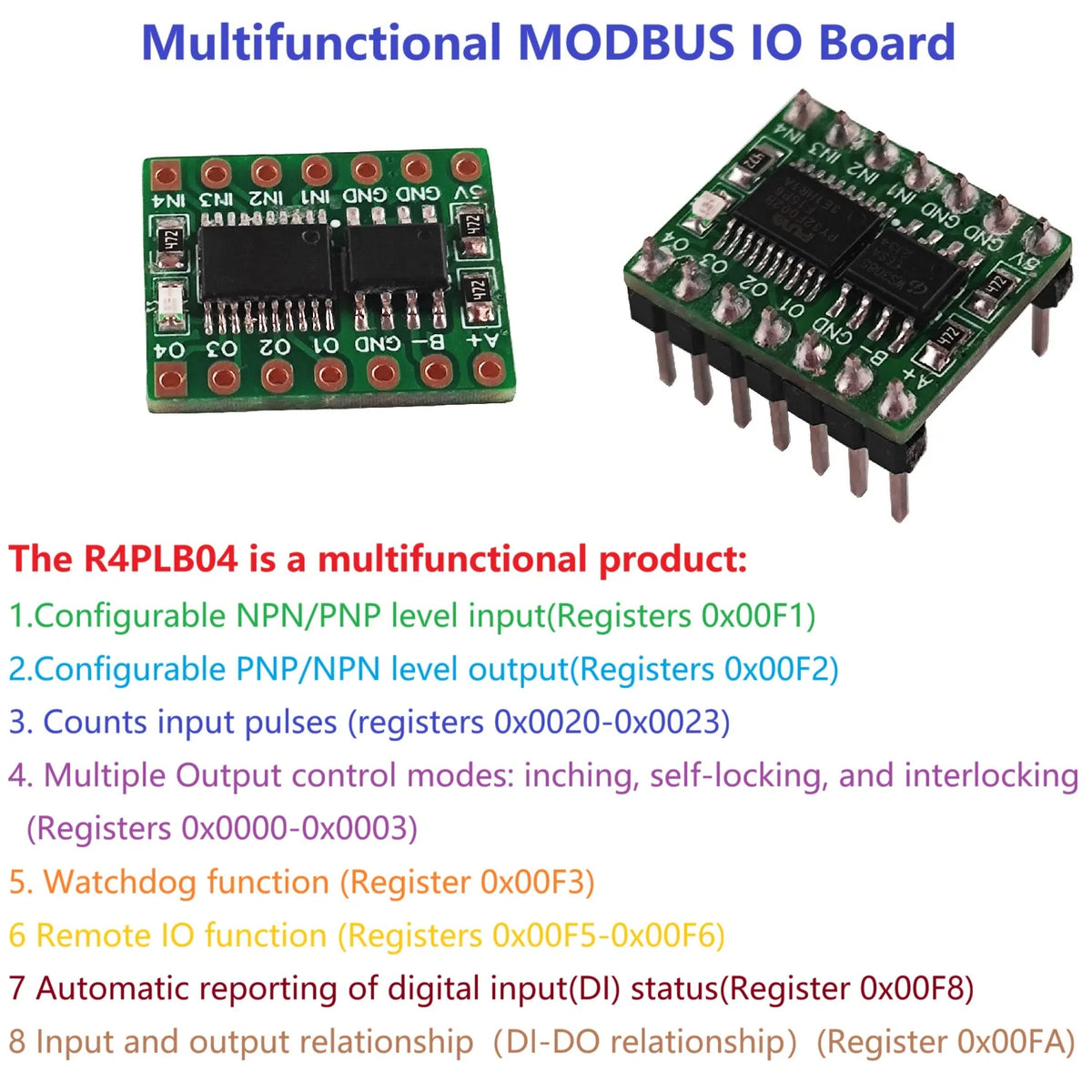 4DI-4DO Modbus RTU RS485 IO Module NPN PNP Pulse Counter PLC R4PLB04