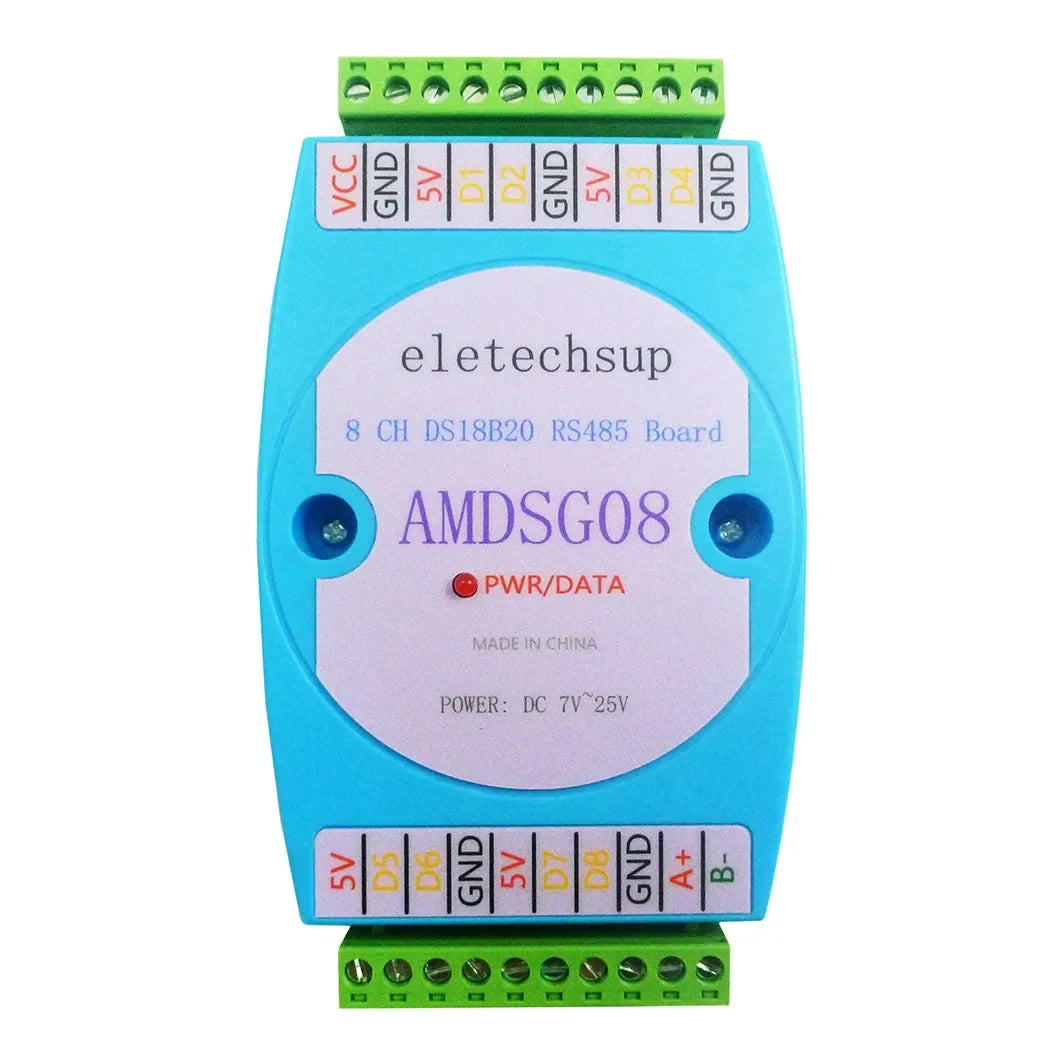 AMDSG08 8CH DS18B20 Temperature Acquisition Module – RS485 Modbus RTU with ±0.5°C Accuracy for PLC SCADA Industrial Automation