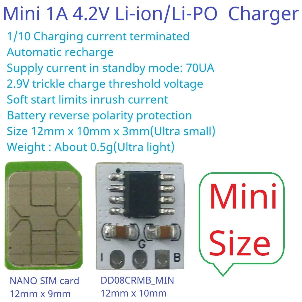 Mini 3.7V 4.2V 1A Li-ion/Li-PO Lithium Battery Charger Module Automatic Recharge 1/C Stop BMS Charge For 18650 21700 4680, DD08CRMB_MINI