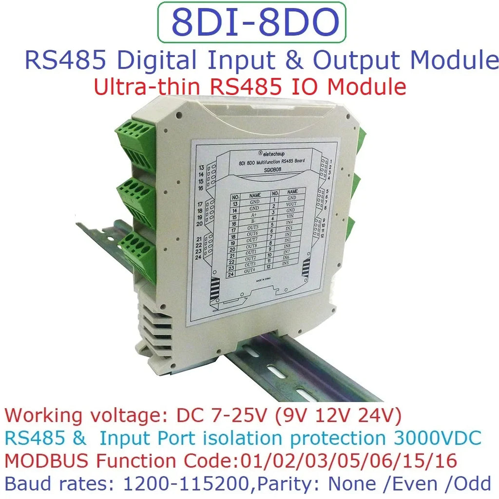 SGIOB08 Ultra-Thin Safety Barrier IO Module – 8DI-8DO RS485 Modbus RTU with 3000VDC Isolation for PLC Industrial Equipment