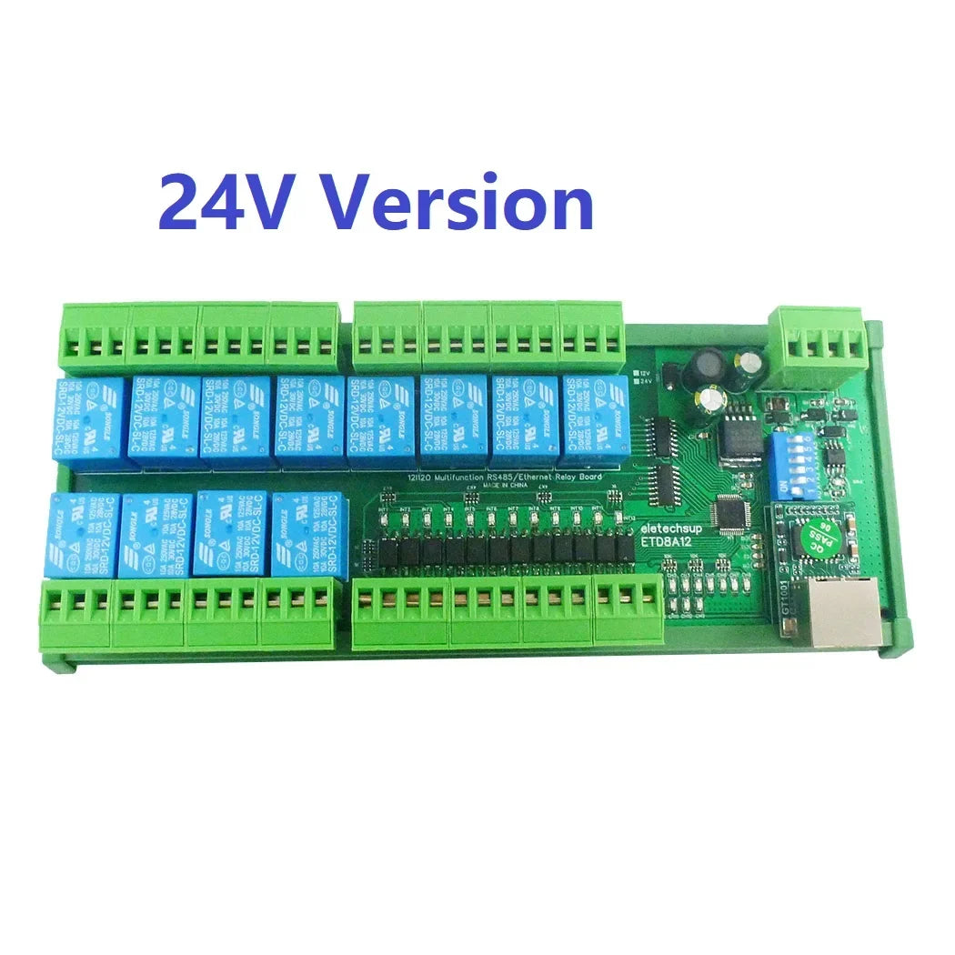 ETD8A12 12-Channel Modbus Relay Module – 2-in-1 Ethernet/RS485 Network Controller with 12 DIO for PLC PTZ Camera LED Automation