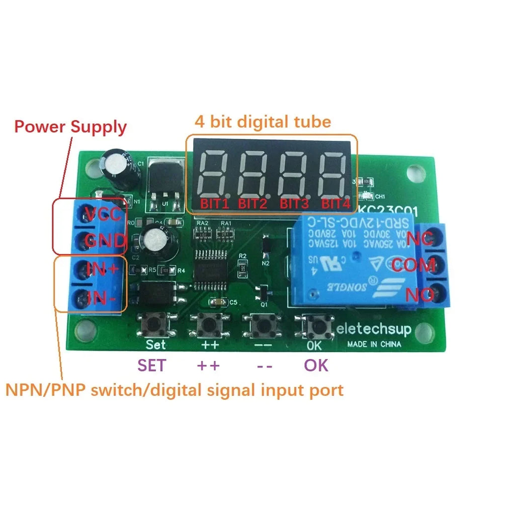 KC23C01 Multifunction Pulse Counter Relay Module – DC 5V 12V 24V Programmable Timer Delay Switch with 12 Modes 10A Output for PLC Automation
