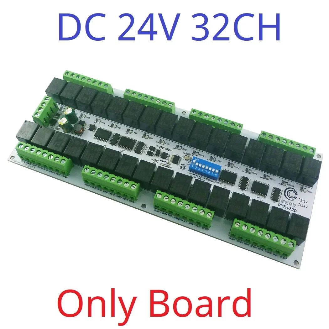 RYR432D 32CH 20A DIN Rail Relay Module – RS485 Modbus RTU with DIP Switch Setup for PLC Industrial Automation Smart Home