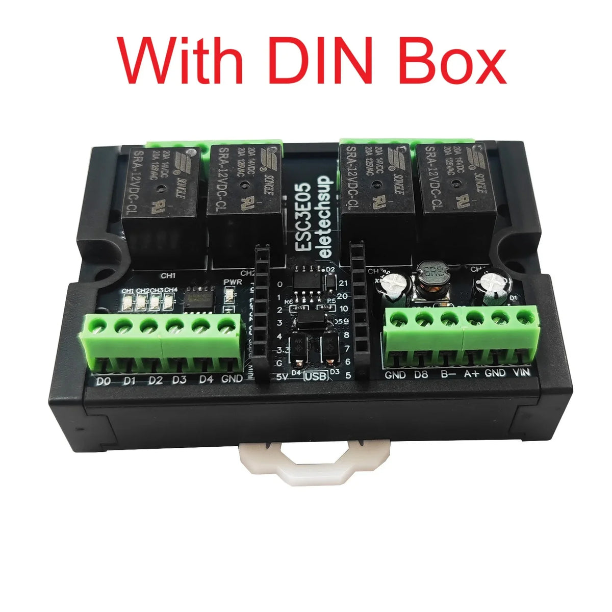 ESC3E05 4-Channel Relay Module for ESP32-C3 Super Mini, RS485 Modbus RTU, Wi-Fi BLE IoT Controller, Simple PLC Shield for Arduino