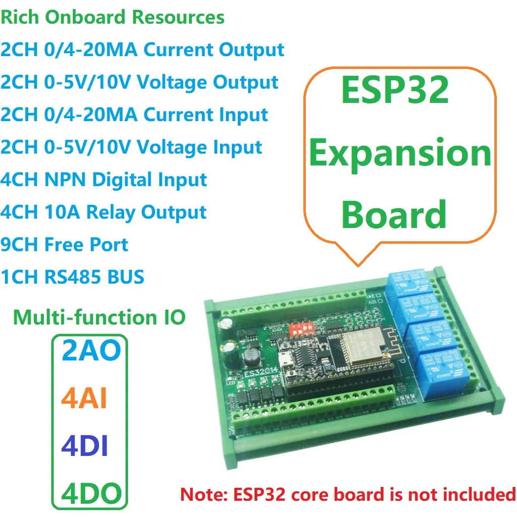 ES32C14 ESP32 Multifunction Expansion Board 2AO 2AI 4DI 4DO for Arduino WEB MQTT Ethernet Network Http