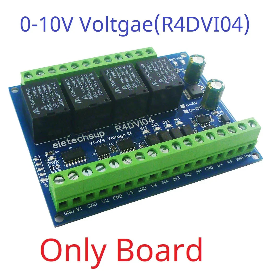 R4DIK04 R4DVI04 Modbus RTU RS485 Remote IO Module 4AI 4DI 4DO 4-20mA 0-20mA 0-5V 0-10V Relay Board 12V 24V