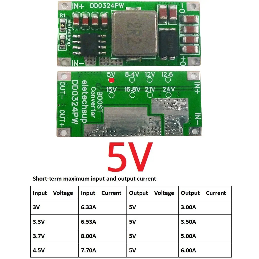 DD0324PW 25W DC-DC Boost Converter Module 3.7V 4.2V 5V Input to 5V 8.4V 12V 12.6V 15V 16.8V 21V 24V Voltage Regulator