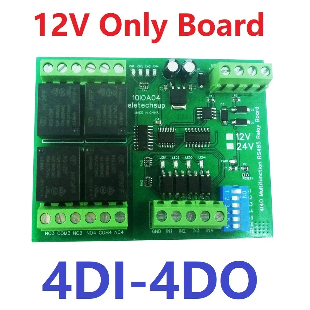 DC 12V 1/2/4/8/12 Channel Isolation DI-DO PLC IO Expanding Board RS485 Relay Module 10IOA01 10IOA02 10IOA04 10IOA08 10IOA12 Modbus RTU Code 01 05 15 02 03 06 16