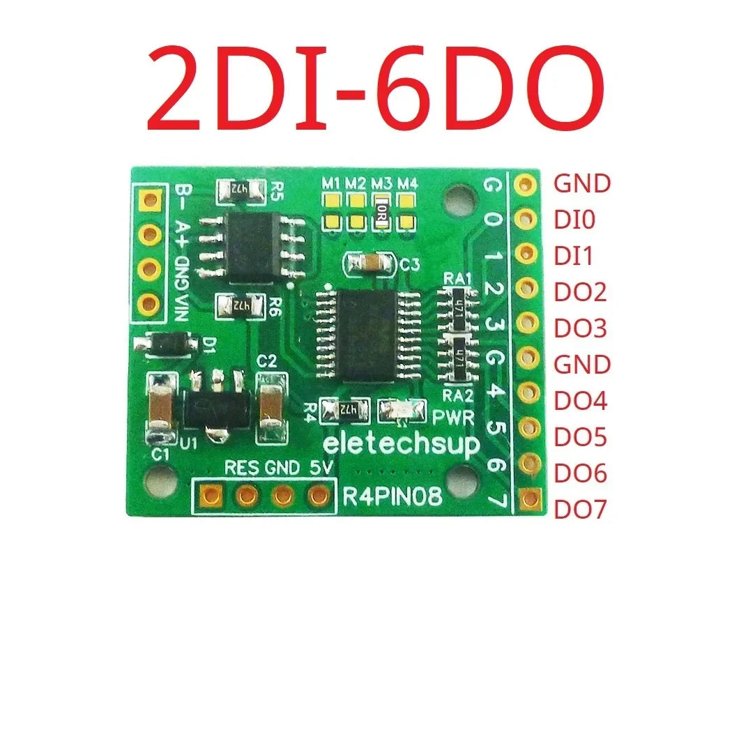 R4PIN08 8CH Multifunction RS485 IO Core Board – 2.54mm Pin Configurable Digital Input Output Module Modbus RTU for PLC HMI Remote IO Expansion