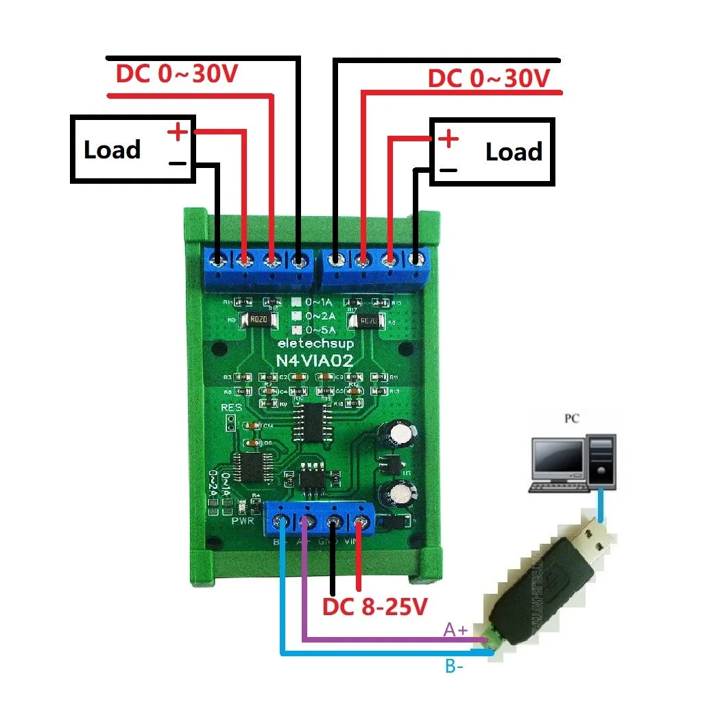 N4VIA02 Multifunctional RS485 Ammeter Voltmeter – 0-30V / 0-5A Modbus RTU DC Power Measurement Module for PLC SCADA Industrial Automation