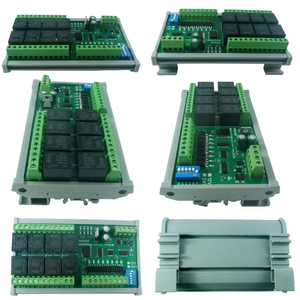 DC 12V 1/2/4/8/12 Channel Isolation DI-DO PLC IO Expanding Board RS485 Relay Module 10IOA01 10IOA02 10IOA04 10IOA08 10IOA12 Modbus RTU Code 01 05 15 02 03 06 16