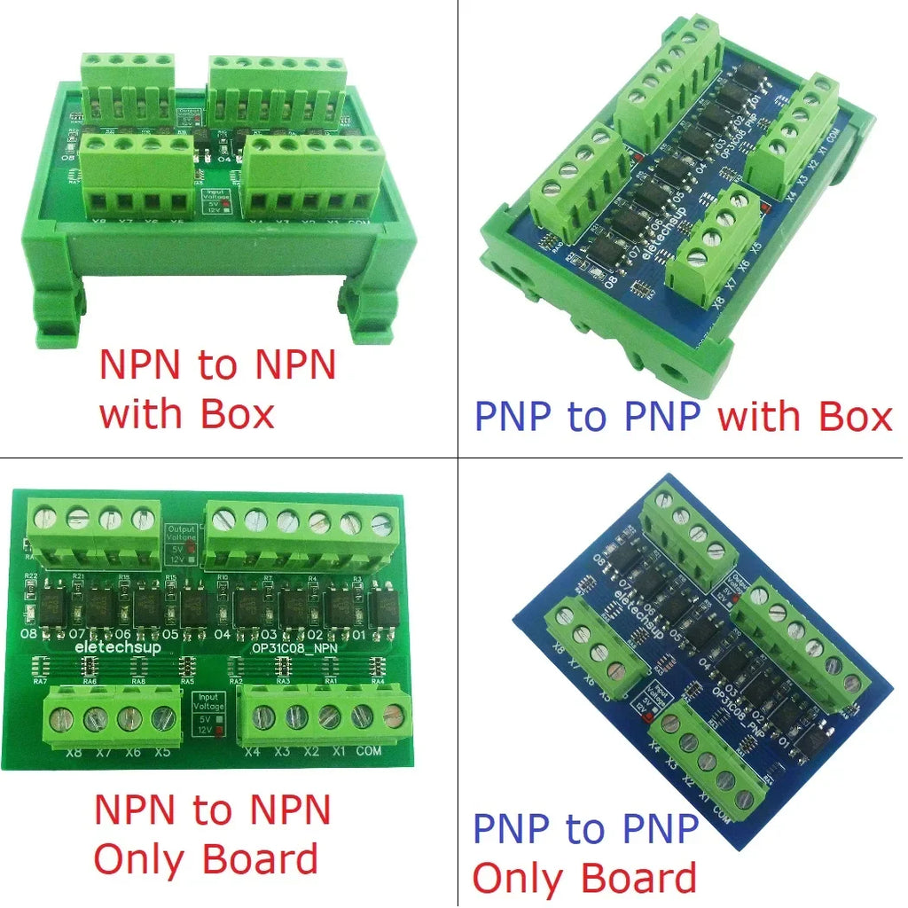 OP31C08 8CH Opto-Isolation Logic Level Converter – 3.3V/5V/12V/24V NPN/PNP Bidirectional GPIO Module with 3000V Isolation for Arduino PLC MCU